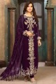 costume pakistanais brodé en faux georgette violet