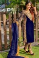 costume pakistanais en velours brodé bleu avec dupatta