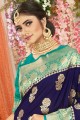 wevon south indian sari in navy blue 2D dola silk