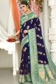 wevon south indian sari in navy blue 2D dola silk