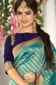 2D Marwadi Broker sari indien du sud avec tissage en bleu ciel