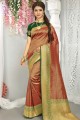 tissage 2D Rajwadi Broket sari rose indien du sud avec chemisier