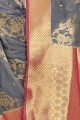 tissage 2D Kora Organza sari indien du sud en gris avec chemisier