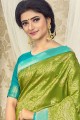 sari indien du sud en brocart vert avec tissage