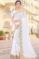 georgette party wear sari en blanc avec broderie