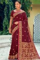 tenue de soirée sari en soie marron avec tissage