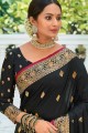 sari noir en soie tissée