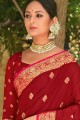 tenue de soirée sari en soie rouge avec tissage