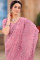sari de mariage rose en filet avec resham