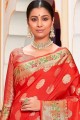 tissage de soie banarasi orange banarasi sari avec chemisier