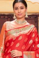 sari banarasi rouge en soie banarasi avec tissage