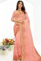 net party porter sari en pêche avec resham, pierre, brodé