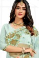 resham, pierre, filet brodé sky party wear sari avec chemisier