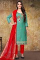 embroidered straight pant suit in rama  cotton