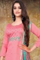 embroidered chanderi silk straight pant suit in pink