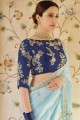 paillettes bleu menthe saris en soie de dentelle