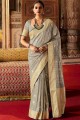 saris gris soie sud-indienne avec tissage