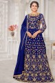 Net Anarkali Suit with Thread in Royal blue