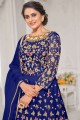 Net Anarkali Suit with Thread in Royal blue