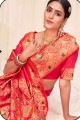 sari de mariage rose en tissage de soie banarasi