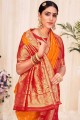 sari de mariage en soie banarasi tissage orange