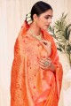 sari de mariage en soie banarasi avec tissage en pêche