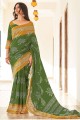 saris de coton en vert avec imprimé