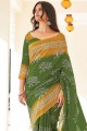 saris de coton en vert avec imprimé