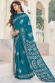 sari imprimé bleu sarcelle en coton