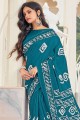sari imprimé bleu sarcelle en coton