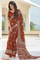 sari marron en coton imprimé avec chemisier