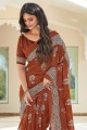 sari marron en coton imprimé avec chemisier