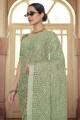 chiffon party wear sari with resham,embroidered in green