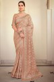 resham, sari brodé en satin georgette peach party wear avec chemisier