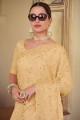 resham jaune, mousseline brodée party wear sari