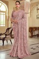 satin georgette party porter sari en violet mauve avec resham, brodé