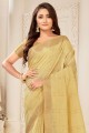 saris beige coton et soie en tissage