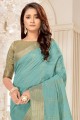 tissage de saris en coton bleu et soie