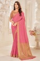 saris de tissage rose en coton et soie