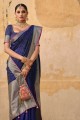 saris de mariage à tissage bleu en jacquard et soie