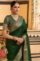 tissage jacquard et soie sari de mariage vert avec chemisier