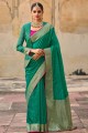 sari de mariage en jacquard vert d'eau et soie avec tissage