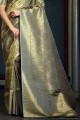 sari de mariage gris en soie d'art avec tissage
