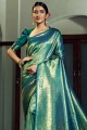 tissage art soie mariage sari en bleu sarcelle avec chemisier