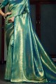 tissage art soie mariage sari en bleu sarcelle avec chemisier