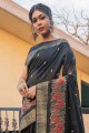 saris en soie tussar noire avec tissage