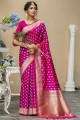 sari de mariage en coton et soie violet avec tissage
