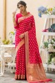 saris de mariage à tissage rose en coton et soie