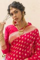 saris de mariage à tissage rose en coton et soie