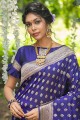 saris de mariage bleu royal en coton et soie avec tissage